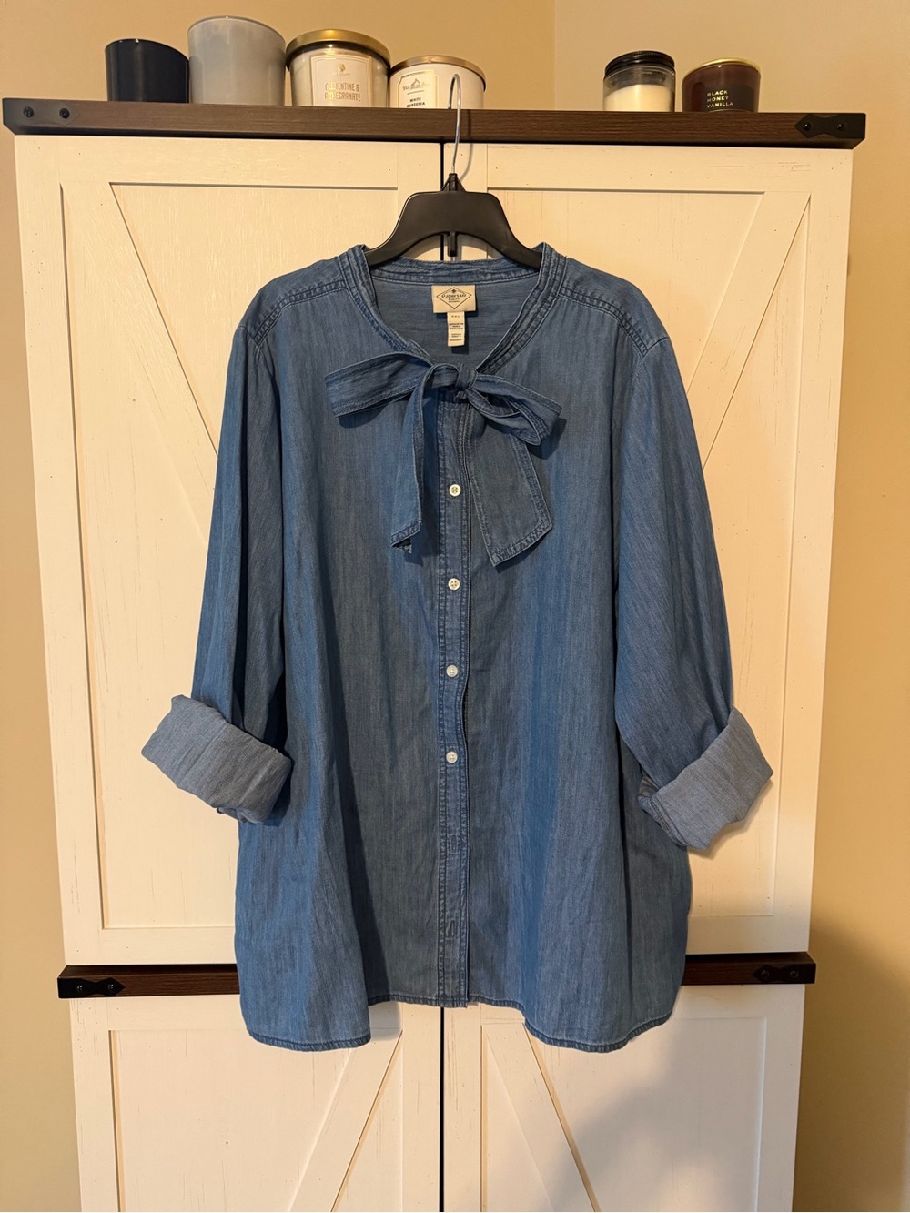 St John’s Bay Denim Tie-Neck Button Front Shirt